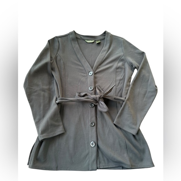 Eddie Bauer Women’s Black Buttoned V Neck Tie Waist Cardigan Size Medium - Picture 5 of 6